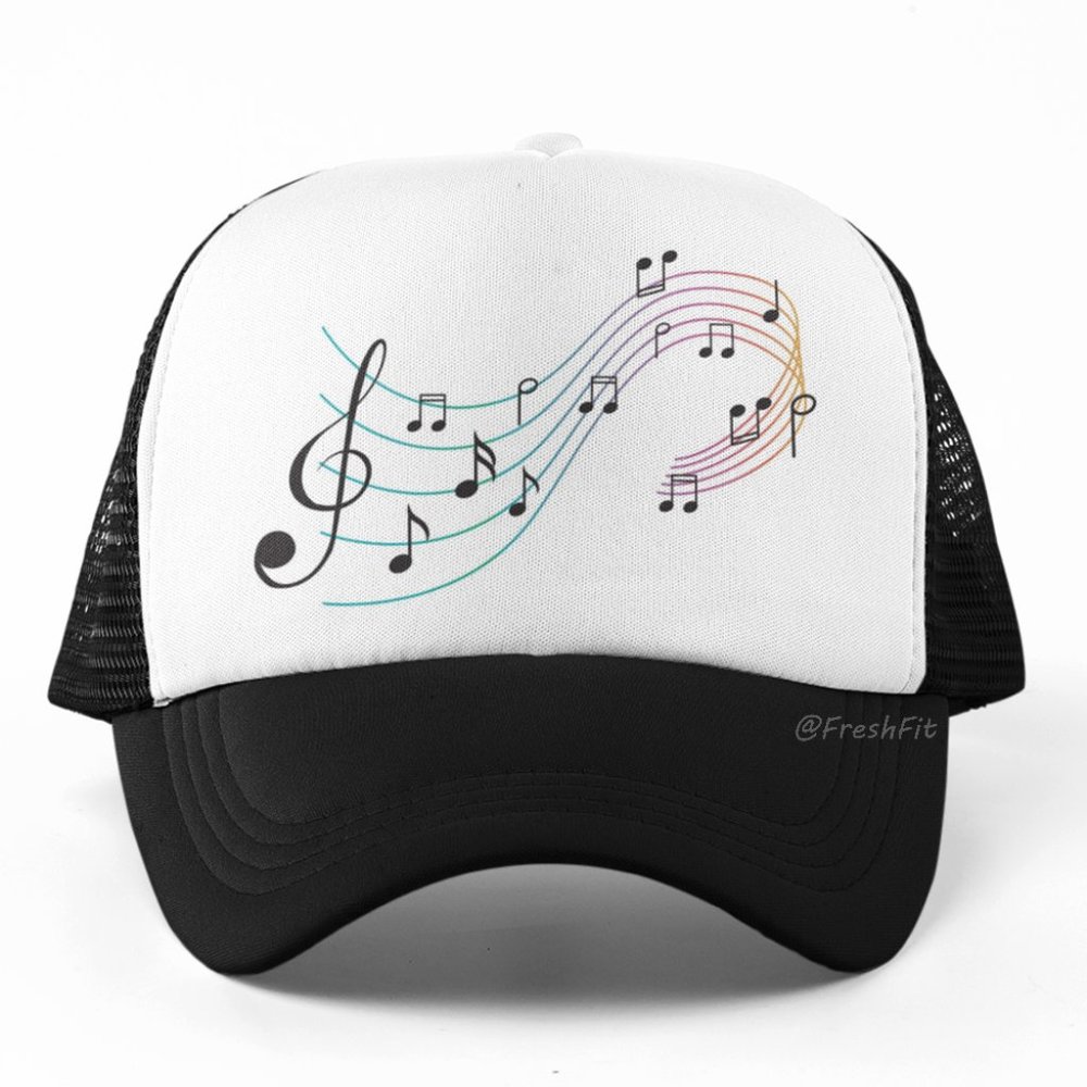 🆕Music Notes Colorful Wave Lines Foam Trucker Hat Mesh Snapback Cap Black/White